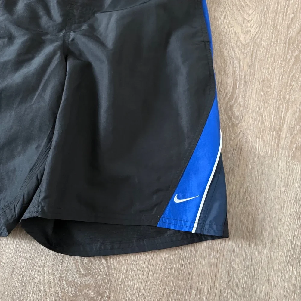 VTG Nike Swim Trunks Black Blue Colorblock Mesh Lined Board Shorts Mens Small